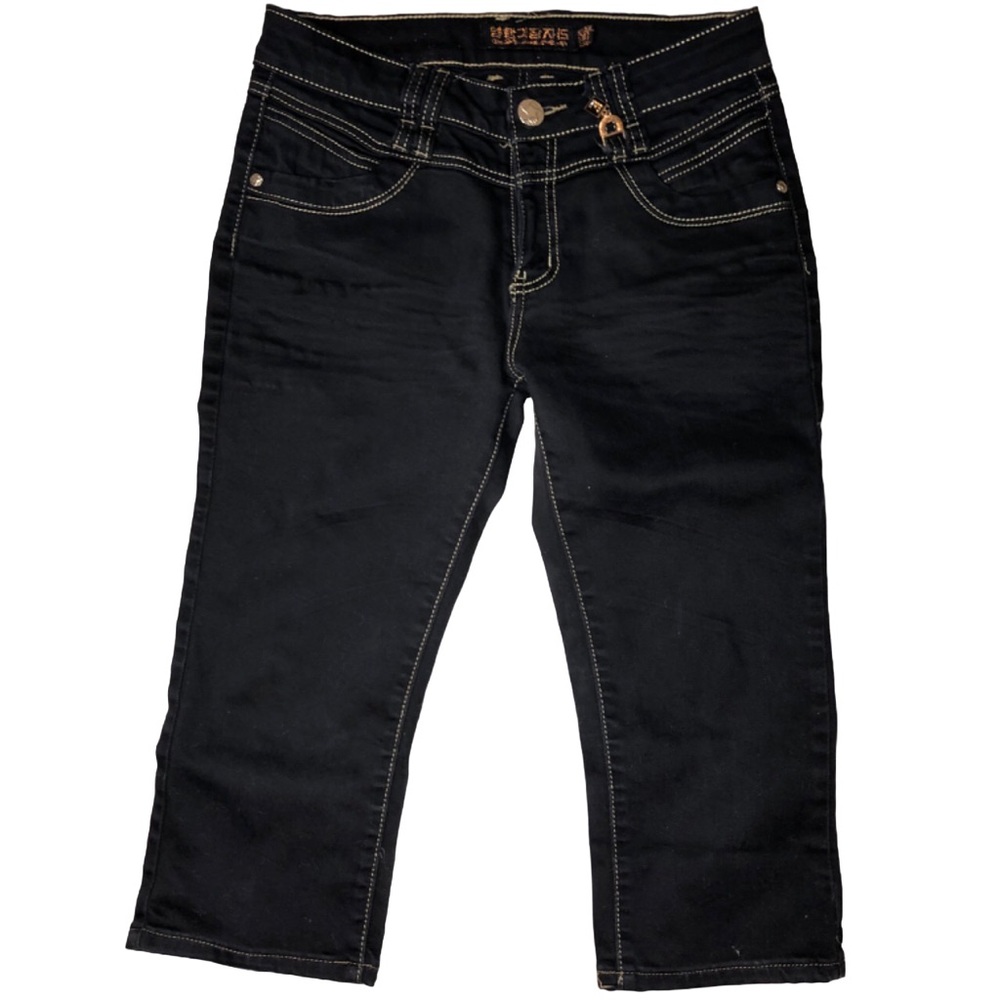 Black Contrast Stitch Capris